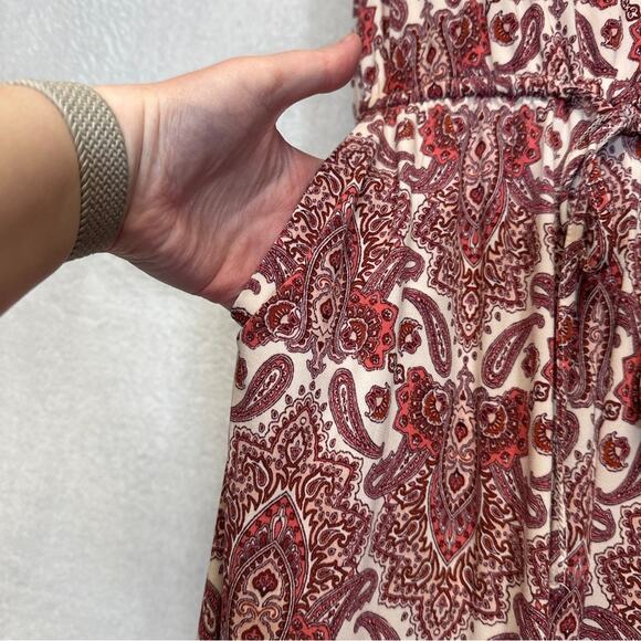 Maurices Pink Paisley Print Sleeveless Tie Waist Cropped Wide Leg Jumpsuit Sz XS - Picture 6 of 13